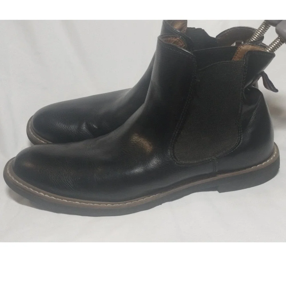 Tommy Hilfiger Mens Black Leather Chelsea Boots Round Toe Pull On 1120